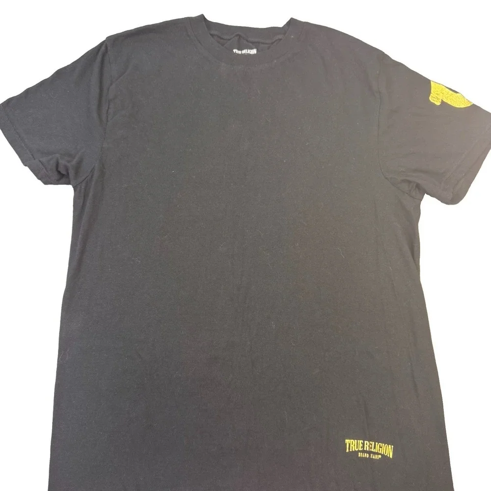 True Religion T-Shirt Men's Sz L Black Cotton Short Sleeve Gold Logo Graphic Tee